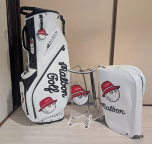 MALBON GOLF Caddy Bag White artificial leather 2 Covers Type 9.0 Japan - Picture 1 of 7