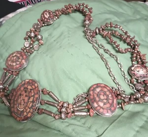 Vintage designer chain BELT tortoise gems Cara NY boho Gypsy Indy beaded hippie - Picture 1 of 12
