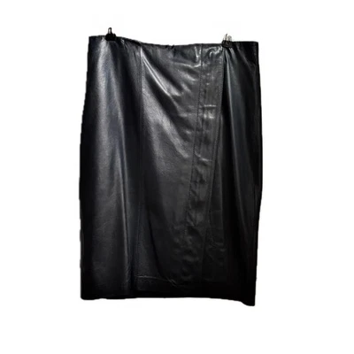 Falda lápiz Talbots de cuero negro liso Wms talla 4 cremallera frontal abertura forrada usada en excelente estado Foto 1 de 4