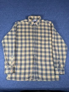 The Fox Collection Shirt Mens Large Yellow Blue Plaid Flannel Button Up JCPenney - Picture 1 of 15