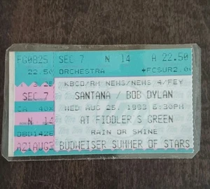 Bob Dylan & Santana 1993 Ticket Stub – Fiddler’s Green CO Summer Tour Rock - Picture 1 of 3