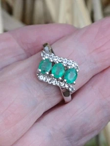 Smaragd/Moisonette Sterling Silber Ring.  Größe P/Q - Bild 1 von 8