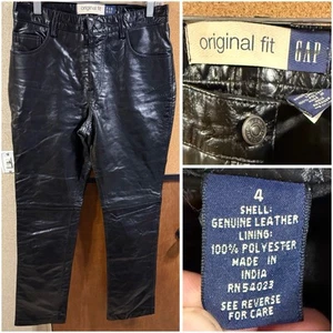 Vintage GAP Black Leather Original Fit Pants Biker Motorcycle Y2K Women 4 28x30 - Picture 1 of 11