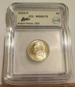 2002-P Jefferson NICKEL ICG MS68 FS AUSTIN HUTTO SIGNED TOP POP - Picture 1 of 4
