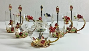 ARC Enamelled Glass and Rhinestone Mugs, Teapot, Spoons Butterflies, Floral - Picture 1 of 16
