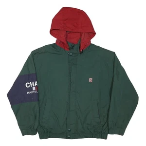 CHAPS RALPH LAUREN Mens Green & Red Lightweight Nylon Hooded Jacket L Zip - Picture 1 of 6