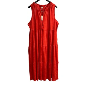 Vestido Max Studio para mujer 3X rojo gasa en capas maxi borla cuello en V boho playero - Imagen 1 de 9