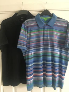 Hugo Boss Mens Collared Polo Tops Size 2XL Short Sleeve Striped/Black - Picture 1 of 12