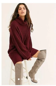 Free People Cocoa Oversize Slouchy Grobstrick Tunika Strick Rollkragen Pullover S Burg - Bild 1 von 14