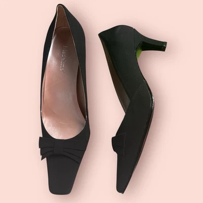 Sirena de oficina vintage Y2K punta cuadrada gatito tacón alto 8,5 lazo tela Madeline Foto 1 de 4