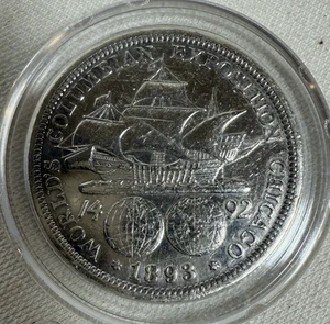 1893 HIGH GRADE 50c COLUMBUS EXPOSITION Silver Half Dollar Coin - Picture 1 of 5