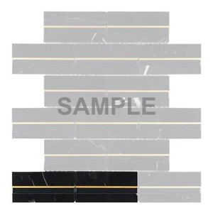 Marquina Black Marble Stone Blended Black Metallic Glass Gold Inlay Backsplash - Picture 1 of 9