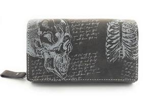 echt Leder Geldbörse lang Hunterleder Portemonnaie Totenkopf Schädel Skull RFID - Bild 1 von 6
