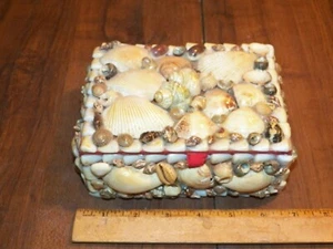 Vintage Sea Shell Covered Trinket Jewelry Box - Picture 1 of 7