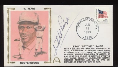 Bolso Paige Firmado Automático Primer Día Emisión Cachet Sello 1979 JSA Cooperstown Foto 1 de 2