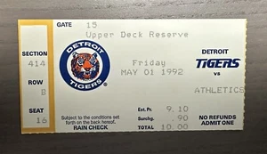 Biglietto base rubato 1000° carriera Rickey Henderson Stub Oakland Athletics 5/1/92 - Foto 1 di 2