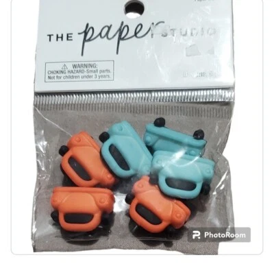 Car Shaped Shank Buttons NEW Set of 6 Blue Orange Art Crafts Sewing Accessories - Image 1 of 4