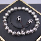 Pure 999 Fine Silver Bracelet 8mm Lucky Sutra Beads Bangle Fits Wrist 6.7inch
