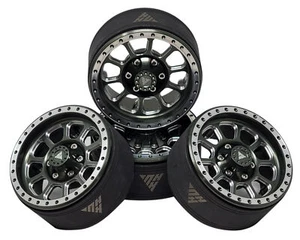 Llantas de ruedas sobre orugas Beadlock de aluminio pesado NHX RC 1,9" - titanio/negro 4 piezas - Imagen 1 de 5