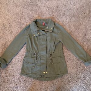 Divided H&M Women's Military Trench Style Cotton Jacket Coat Green Sz 8