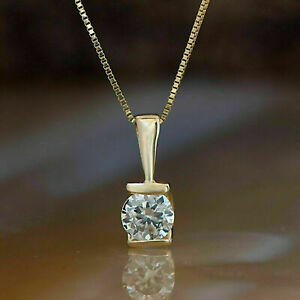 2.00 Ct Round Cut Diamond Solitaire Pendant In 14K Yellow Gold Finish Free Chain