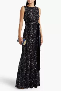 Badgley Mischka NEW Sleeveless Sequin Belted Column Gown Sz 16 $795.00 - Picture 1 of 24
