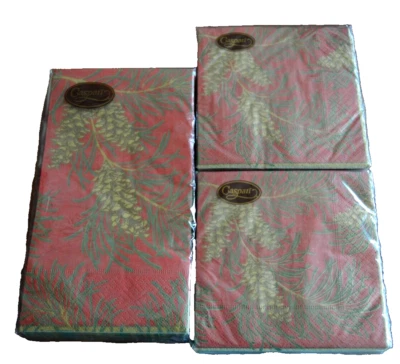 Red/Gold PINE BRANCHES Paper Napkins 2x20 Beverage 1 Guest 15ct CASPARI LOT 3ply - Image 1 of 4