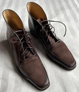 Vintage FERRAGAMO Brown Ankle Boot Lace Up Leather & Suede Size 5 1/2 Narrow AA - Picture 1 of 9