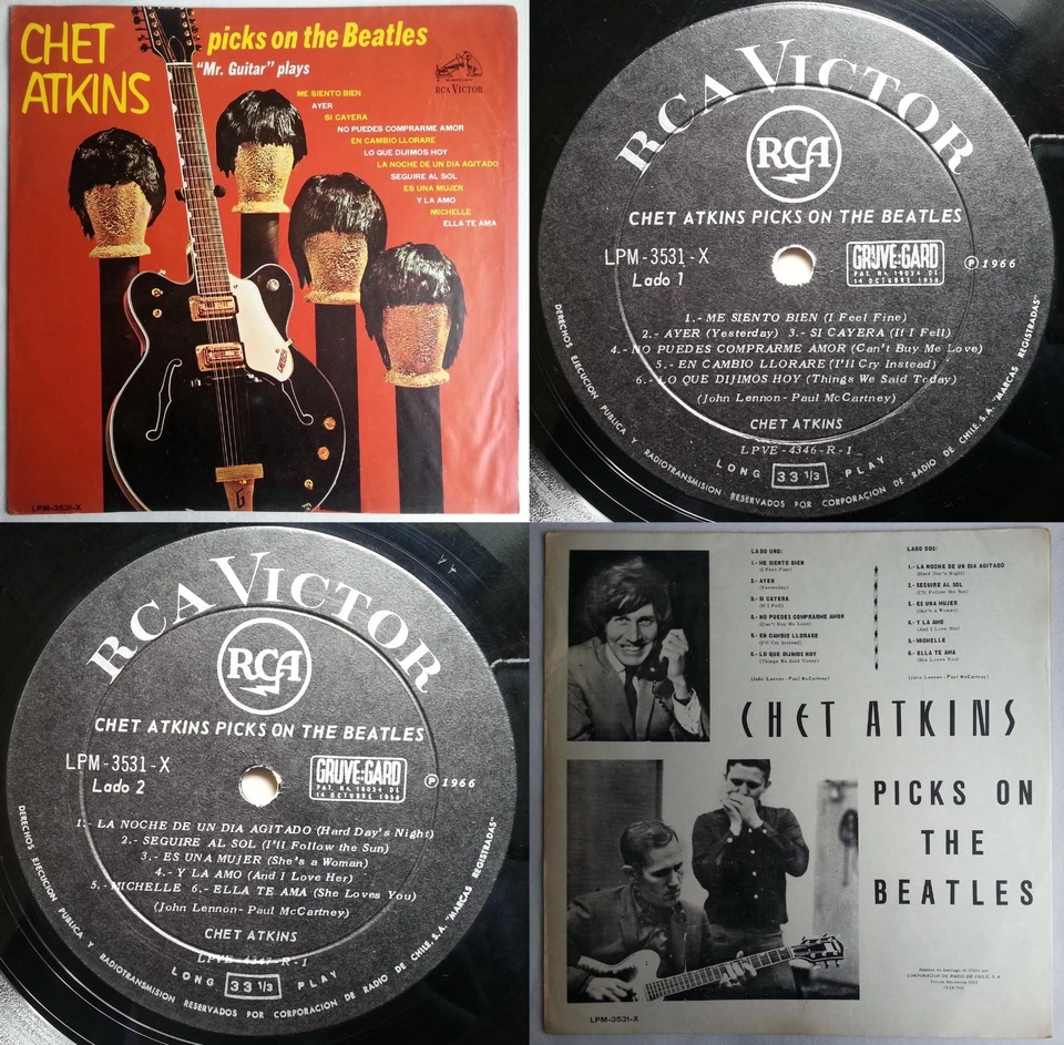 CHET ATKINS PICKS ON THE BEATLES 1966 UNIQ CVR UNIQ ERROR MEGARARE CHILEAN PRESS - Image 1 of 4