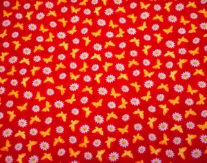 Quilt Fabric By Yard Yellow Butterflies White Floral on Red Premium Cotton #C - Picture 1 of 2