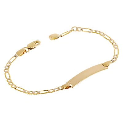 Italian 14k Two Tone Gold Engravable Baby Kids ID Figaro Bracelet 6.75" 2.5 gram - Image 1 of 4