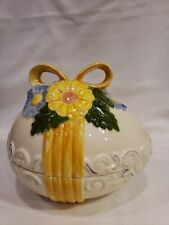 Vtge~1970s Atlantic Mold~HandPainted~ Ceramic~Easter Egg Dish Bow/Daisy(B25)