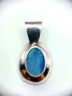 Beautiful Vintage Sterling Silver Modernist Blue Opal Pendant