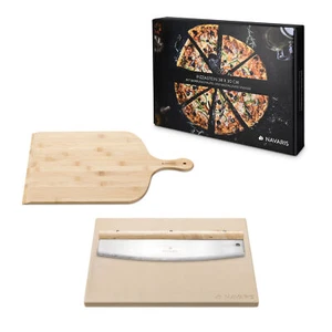 Set piedra para pizza de cordierita de 38 x 30 CM con pala y cuchillo medialuna - Imagen 1 de 8