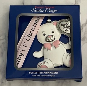 Regent Square Studio 2022 Baby's First Christmas Ornament Pink Bear - Picture 1 of 8
