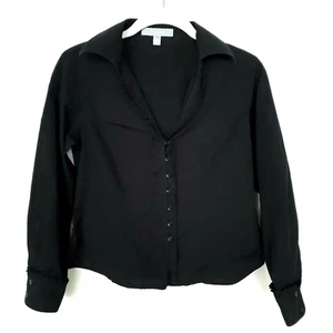 Camisa ajustada con botones para mujer talla 0P negra pequeña con volantes manga larga cuello - Imagen 1 de 12