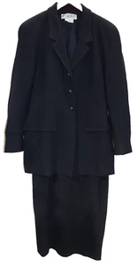 C19 - Vintage Carlisle Longblazer & kurzer ROCK ANZUG 12 Damen schwarz Wolle Krepp - Bild 1 von 14