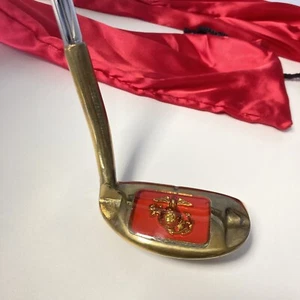 VTG USMC United States Marine Corp Inlay Brass Putter Right Hand 35” w/Satin Bag - Picture 1 of 13