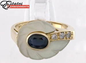 Sapphire, Diamond, Mother-of-Pearl, Yellow Gold Ring - Picture 1 of 9