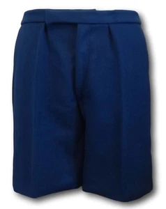 Navy Wool Flannel Melton School Uniform Short Trousers - Elastic Back & Zip Fly - Picture 1 of 6