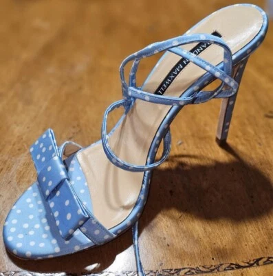 Brandon Maxwell Satin Bow Sandal Light Blue polka dot Sz:39 - Image 1 of 4