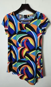 Rafaella Womens Small Abstract Stretch Colorful Short Sleeve Asymmetric Bottom - Picture 1 of 10