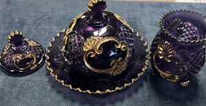 EAPG Riverside Glass Amethyst Gold Croesus Covered Butter Cheese Dish c.1898 - Picture 1 of 6