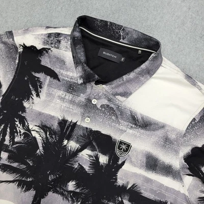 BUGATCHI Polo Golf Shirt Men's XXL Black White Palm Tree Print Mercerized Cotton - Image 1 of 4