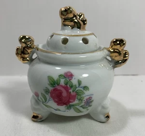 Vintage Chadwick CM Inc. Foo Dog Floral Incense Burner, 2 piece, marked Japan - Picture 1 of 15