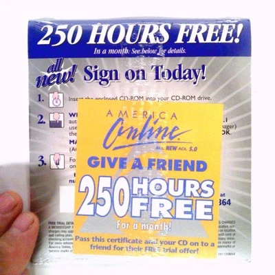 ✅  AOL~5.0~SILVER~CD~250 HOURS FREE!~1999~As Seen On TV~Sealed~RARE - Image 1 of 2