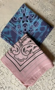 VTG Bandana’s Pink Paisley & Purple/Blue Floral USA Lot Of 2 Western/ Head Wrap - Picture 1 of 7