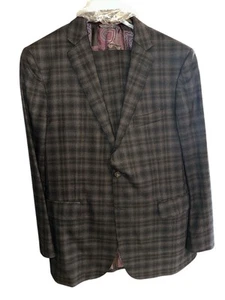 Etro braun schwarz kariert Runway Paisley Liner Wolle 2 Knopf Double Vent Anzug 54 44 - Bild 1 von 12