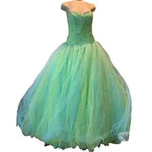 Mari Lee Damen Gr. 5/6 grün trägerlos Perlen Tüll Ballkleid Abendkleid - Bild 1 von 8