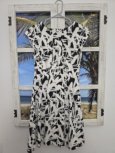 Abito donna Michael Kors tg 0 nero bianco stampa maniche corte elasticizzato aline